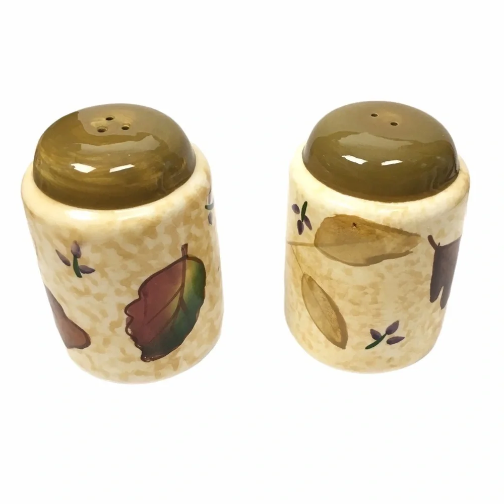 HARVEST Leaf Design Serving Set Thanksgiving Creamer Sugar Salt Pepper Ceramic